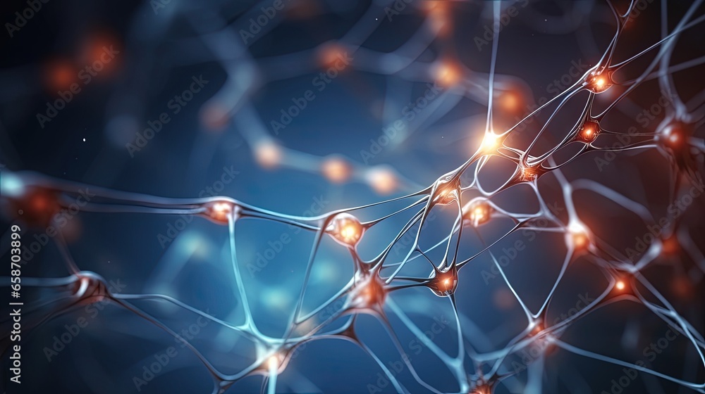 Aufkleber Abstract background of high tech process involving linked cells in the neural network concept