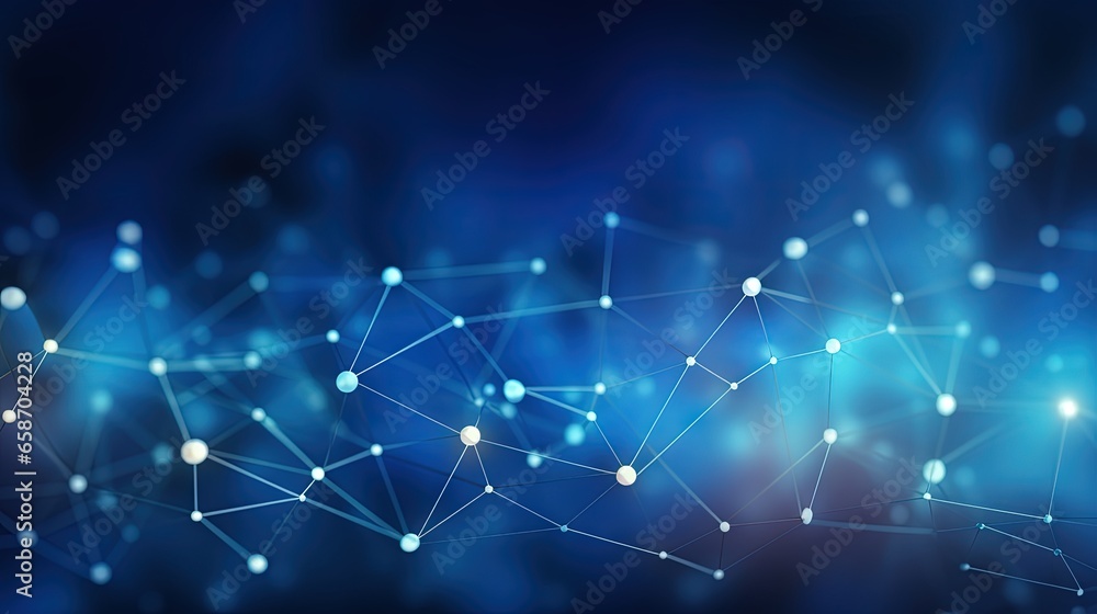 Poster Abstract technology network with connected line dots on blue polygon background