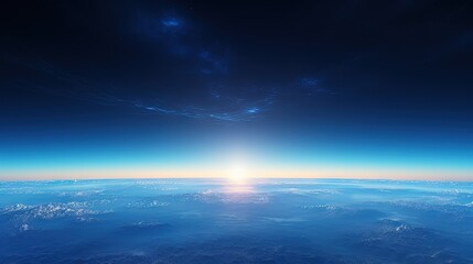 Obraz premium Earth s view against a blue sunrise from space