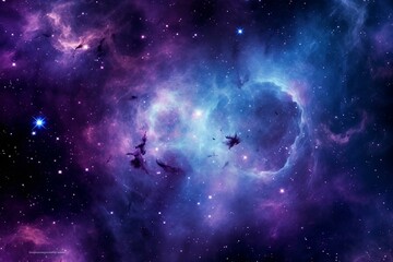 Beautiful cosmic wallpaper showcasing galaxies and universe motifs in captivating shades of blue and purple. Generative AI