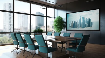 Modern meeting room with intelligent wall mounted display