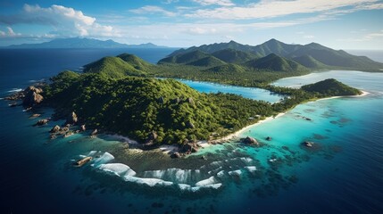 A westward aerial view of Silhouette island in the Seychelles located in the Indian Ocean off Africa s coast - obrazy, fototapety, plakaty