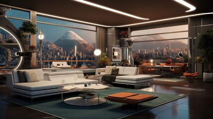 Fototapeta premium Restaurant in the evening. AI generated art illustration.