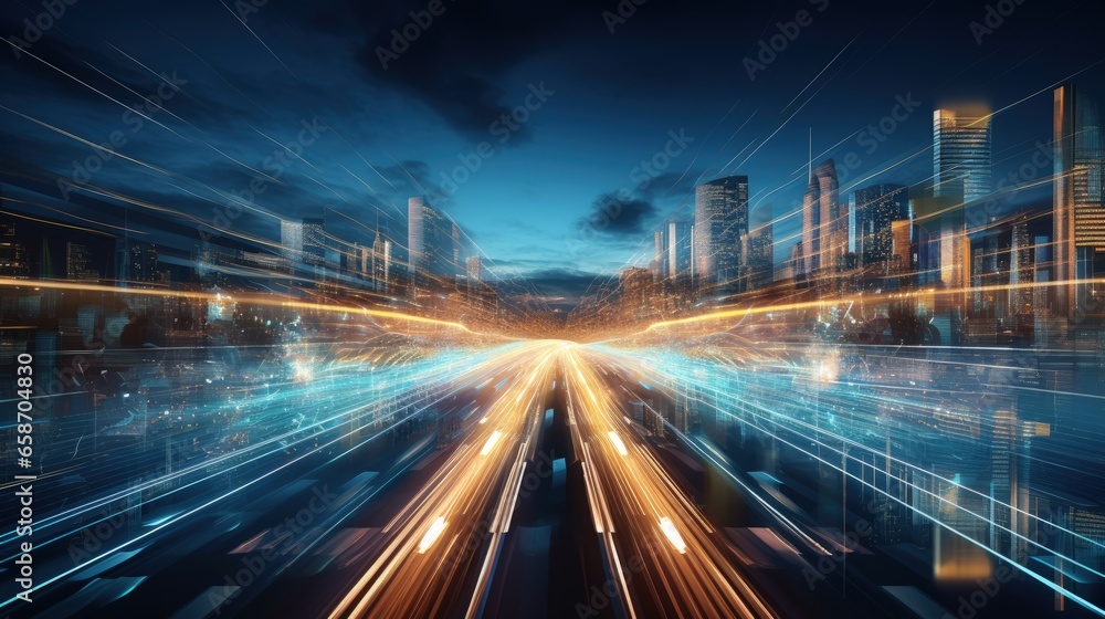 Poster Digital data flow on road in concept of cyber global communication with fast speed transfer and agile digital transformation