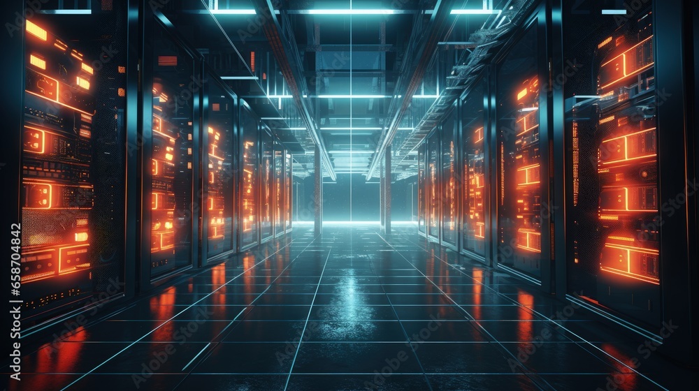 Aufkleber Data center with rack servers Blinking lights working computers