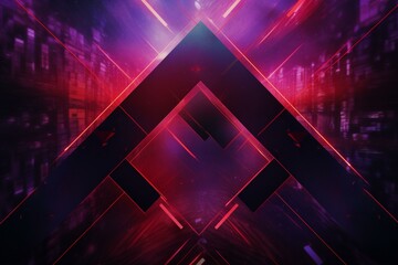 Abstract futuristic design with vibrant purple and red lines and triangles on a geometric background. Toned with double exposure effect. Generative AI