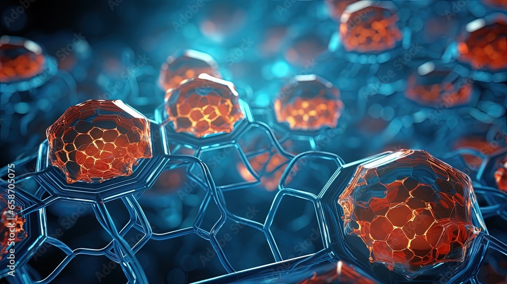 Poster Abstract depiction of cellular structures incorporating geometric elements representing the concept of biotechnology