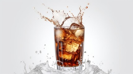 Iced coffee and tea spill in the air from tall glasses frozen in high speed motion