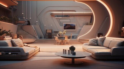 Restaurant in the evening. AI generated art illustration.