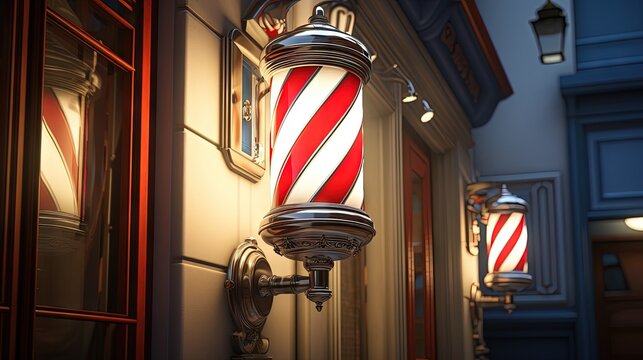 Gorgeous barber shop front with symbolic lamp