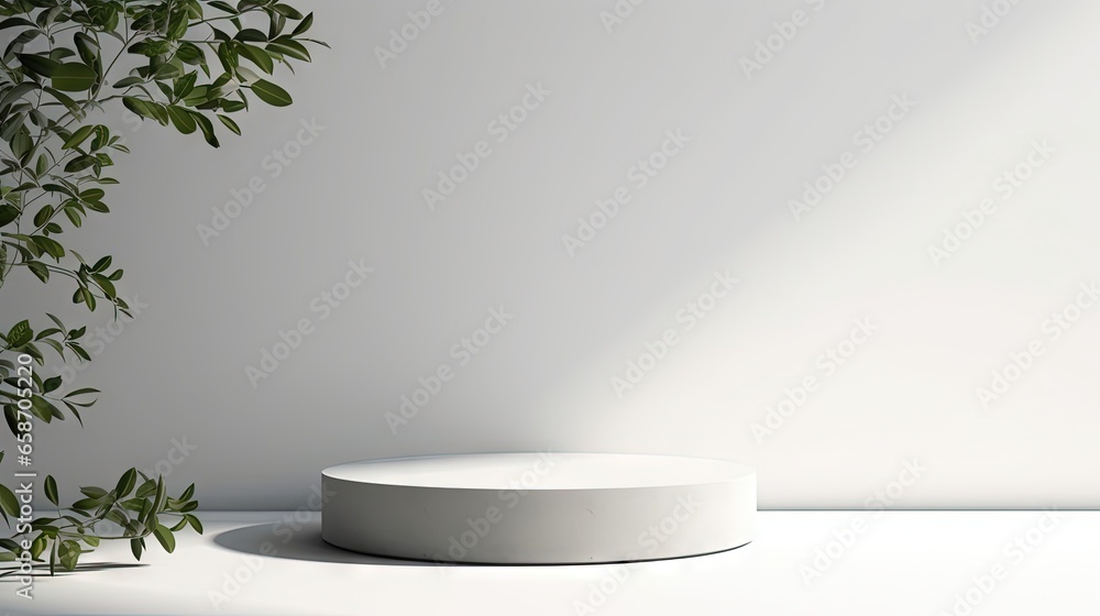 Leinwandbilder 3d rendering of blank product display area with shadow of tree leaves on white wall