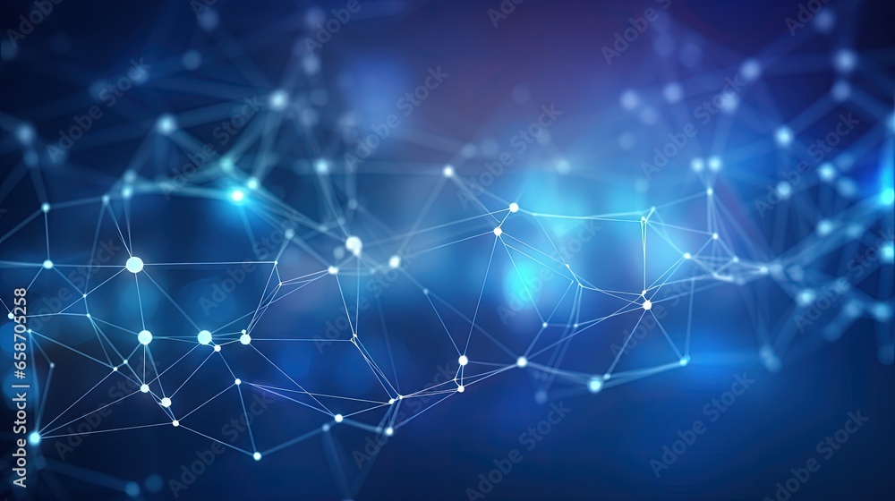 Aufkleber abstract technology network with connected line dots on blue polygon background