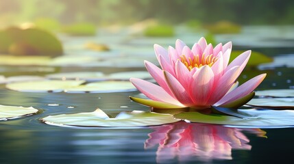 Gorgeous pink lotus in lake