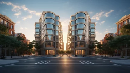 Foto op Plexiglas Modern symmetrical architecture in downtown condominium and apartment building © vxnaghiyev