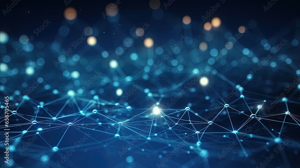Poster Cybersecurity technology and data protection in the digital world Internet network communication with polygon on blue background Big data