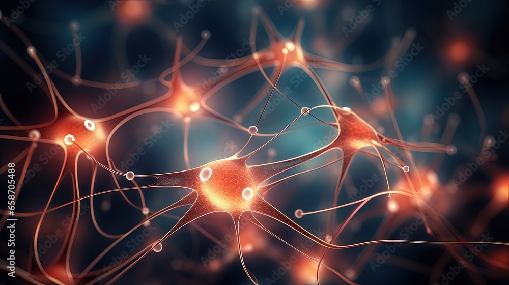 Aufkleber Abstract background of high tech process involving linked cells in the neural network concept