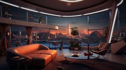 Fototapeta premium Restaurant in the evening. AI generated art illustration.