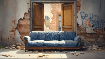 An oversized sofa that can t pass through a building s doorway