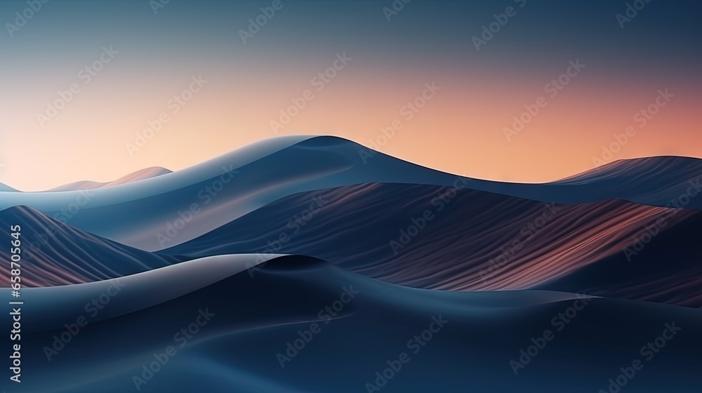 Poster Abstract minimalistic 3D rendering of surreal mountain landscape with teal sky and shaggy surface