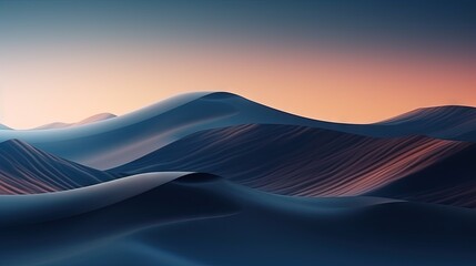 Abstract minimalistic 3D rendering of surreal mountain landscape with teal sky and shaggy surface