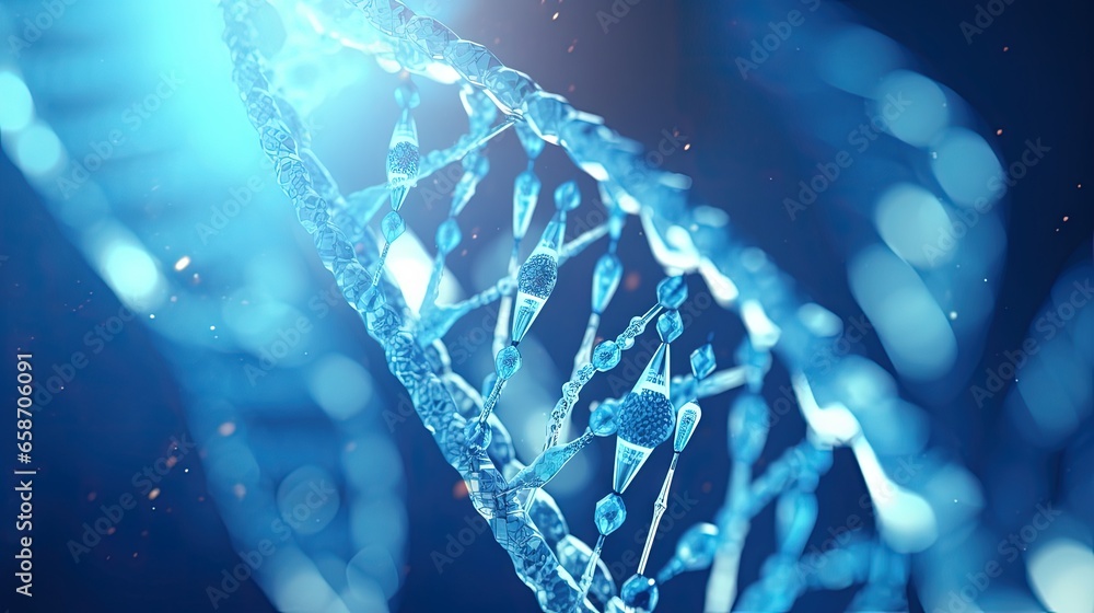 Aufkleber Concept of innovation medicine and technology with 3D rendering of DNA texture in digital blue