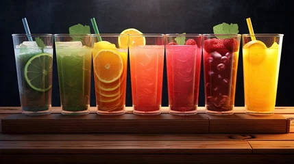 Schilderijen op glas Assorted freshly extracted fruit juices © vxnaghiyev