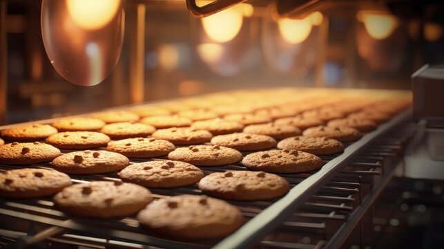 Cookie production process in candy factory focused