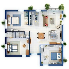 Residential floor plans, various rooms fully furnished, ready to move into. Created by AI.