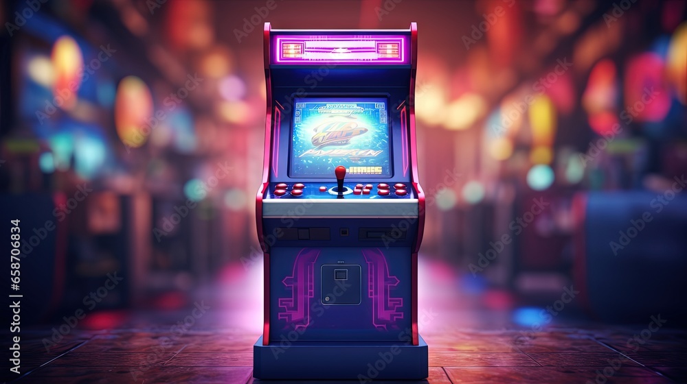 Fototapete Arcade machine with joystick and buttons in 3D rendering picture