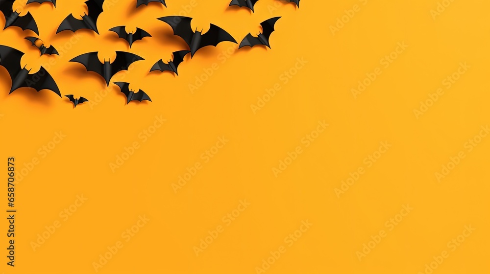 Aufkleber halloween card featuring bats on orange background banner for celebrating or inviting top down view 