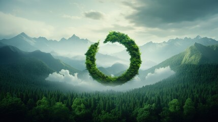 Eternal and infinite circular economy icon resembling a lush forest 3D rendering - obrazy, fototapety, plakaty