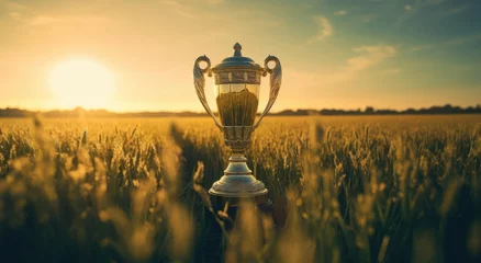 Gordijnen The winner's cup stands in the grass © cherezoff