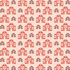 School building seamless repeating trendy pattern vector illustration background