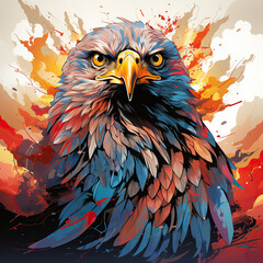 Obraz premium Vibrant Illustration of an Eagle in Profile,eagle with background