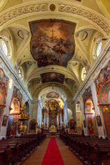 Fototapeta na wymiar Pfarrkirche (Pfarre) St. Veit church interiors, Krems, Austria