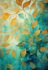 Fototapeta na wymiar Leaves painted on a blue background