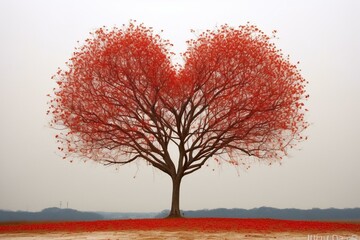 Symbolic love: red heart-shaped tree signifies Valentine's Day. Generative AI