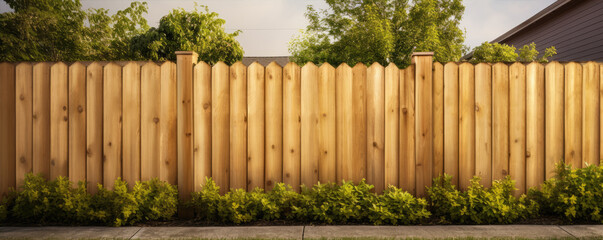 Backyard privacy fence. Fence bulid from wood. Private property.