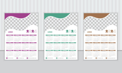 2024 Wall Calendar Design, Wall Calendar Design Template 2024, Simple, Clean, Wall Calendar 2024, 2024 One Page Wall calendar Design Template