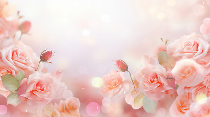 Ethereal pink roses bathed in soft light, symbolizing romance, beauty, and elegance against a dreamy background
