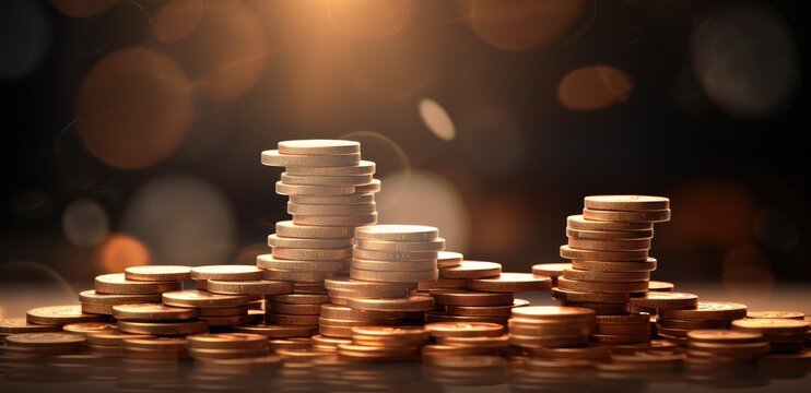 A stack of coins on a wooden table
