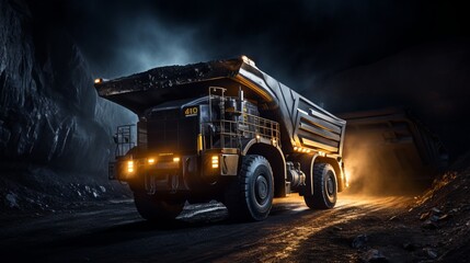 Large quarry dump truck in coal mine - obrazy, fototapety, plakaty