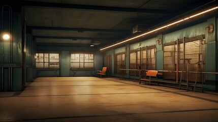 Interior of a factory. AI generated art illustration.
