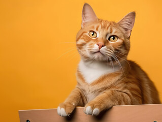Artistic Tabby Cat and the Yellow Canvas,cat with blank board