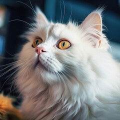 Inquisitive White Cat with Orange Eyes,close up of a cat,portrait of a cat,white persian cat