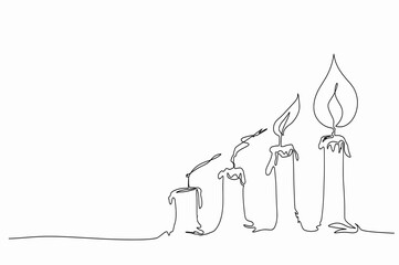 One continuous single drawing line of candles isolated on a white background, Two of the four candles were extinguished, Illustration vector design