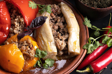 Stuffed Dolma with spices. Close up