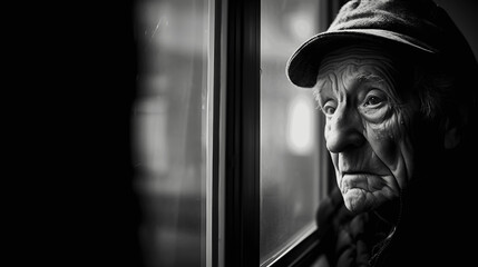 Window to the Past, Lonely Grandpa's Pensive Stare
