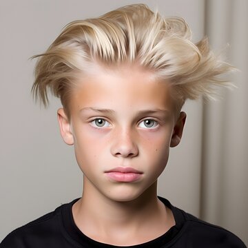 Portrait 12 year old boy with blond hair 