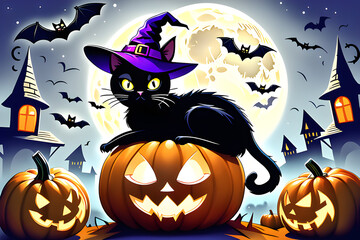 halloween background pumpkin and black cat
Generative AI